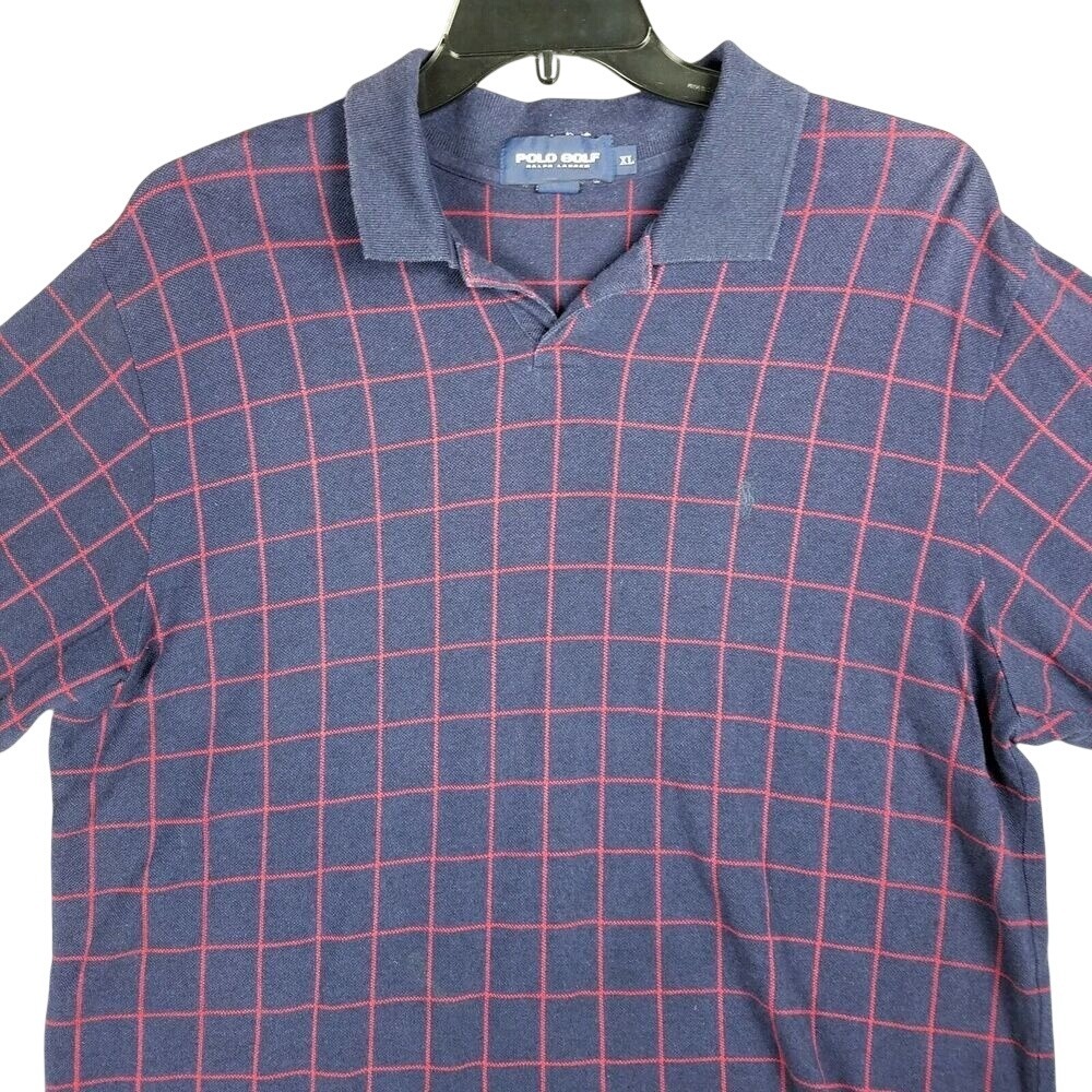 Polo‎ Golf Ralph Lauren Plaid Short Sleeve Polo Shirt Mens XL Navy Red
